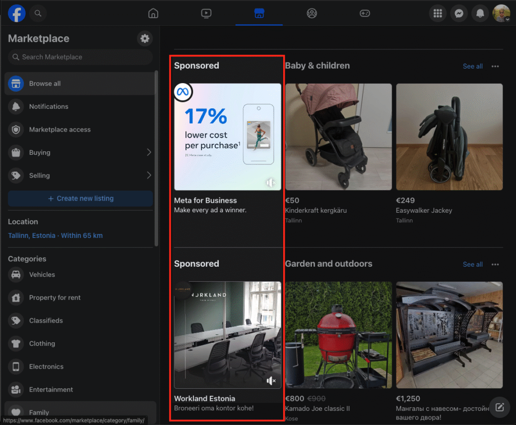 Facebook reklaam Marketplace